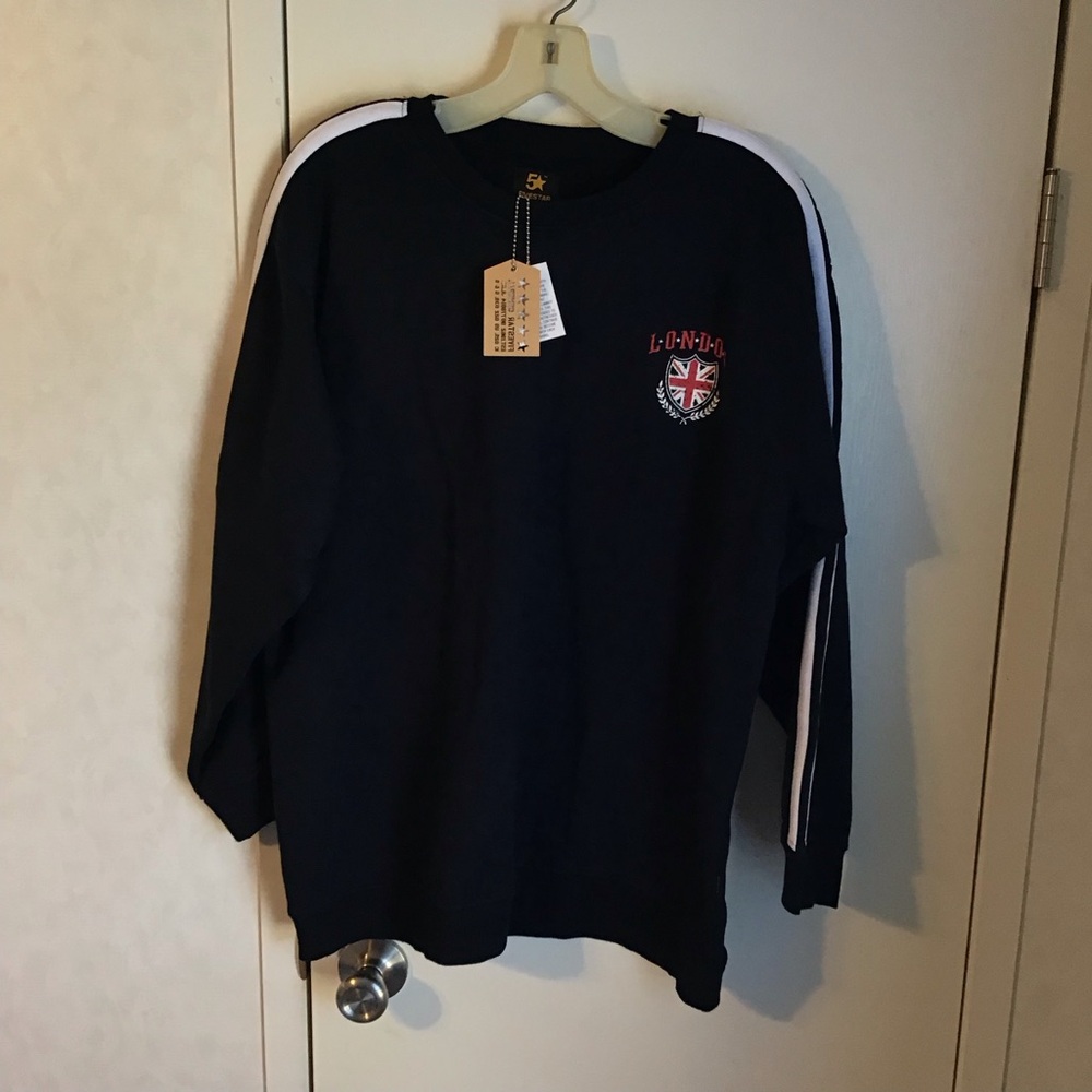 Five Star General Navy London Union Jack Crest Graphic Heavy Sweatshirt MSRP $49